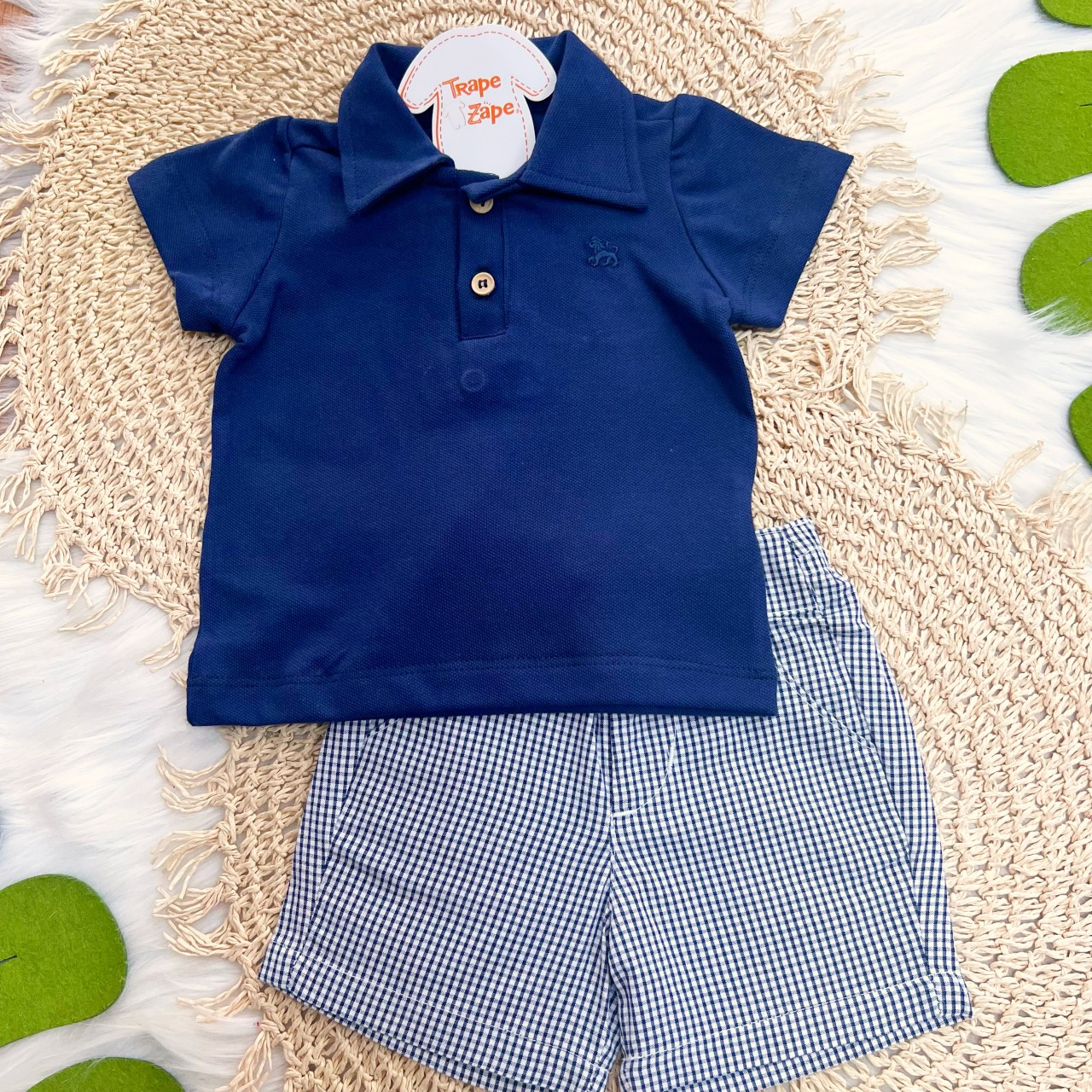 Conj Camisa Polo e Short Xadrez Marinho